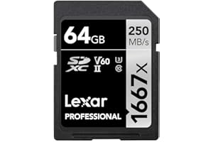 Lexar Professional 1667x Carte SD 64 Go, Carte Memoire SDXC UHS-II, Jusqu'à 250 Mo/s en lecture, Class 10, U3, V60, SD pour photographe professionnel, vidéaste, passionné (LSD64GCB1667)