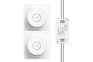 HYHIOTS Va et Vient Sans Fil, Interrupteur Sans Fil Sans Pile, RF433 Kit Interrupteur Connecté à rebond Télécommande Émetteur-Récepteur 240V 10A (2 Interrupteurs 1 Récepteur)