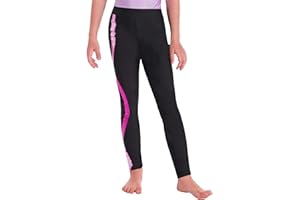 Kaerm Pantalon de Sport Enfant Fille Pantalon de Danse Rayés Legging Patchwork Pantalon Long Patinage Artistique Gymnastique pour 5-16 Ans