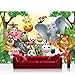 Produktbild Vlies Fototapete 300x210 cm PREMIUM PLUS Wand Foto Tapete Wand Bild Vliestapete - JUNGLE ANIMALS PARTY - Kinderzimmer Kindertapete Dschungel Zoo Tiere Giraffe Löwe Affe - no. 013
