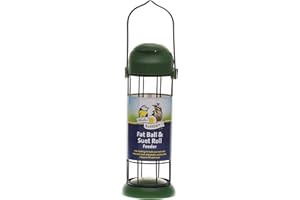 Walter Harrisons 711992 Wild Bird Flip Top Fat/Suet Ball and Roll Green Hanging Garden Bird Feeder - Small - 22 cm