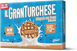 COLUSSI Il GranTurchese Integrale con Gocce di Cioccolato - Biscotti Frollini con Buchi, Farina Italiana, Packaging con Carta Certificata FSC da 340g, 6 Confezioni Salvafreschezza