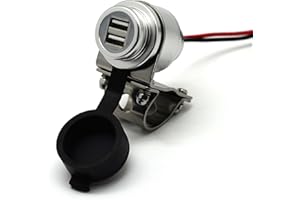 Cliff Top Cargador USB para Motocicleta de Aluminio de 4,6 amperios y 23 W con Puerto Dual de Carga rápida, Resistente al Agua para manillares de 7/8'' y 1'' para teléfonos Inteligentes y GPS (Plata)