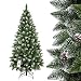 Produktbild FairyTrees künstlicher Weihnachtsbaum Slim, Kiefer Natur-Weiss beschneit, Material PVC, echte Tannenzapfen, inkl. Metallständer, 180cm, FT09-180