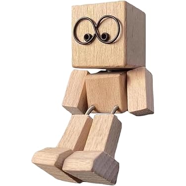 Shaking Wooden Man Figurine, 3.2inch Handmade Shaking Feet