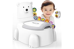 GOLDENOUGH Potty Training Toilet Seat,Travel Potty for Toddlers with Potty Training Reward Stickers Portable Polar Bear Toilet Potty with Splash Guard for Ages 1-6 Kids Boys Girls,Grey White