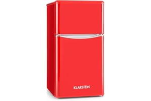 KLARSTEIN Monroe Red 2020 Edition - Nevera con congelador, Frigorífico combi, Minibar, Capacidad total 85 L, 40 dB, Estantes de cristal, Eficiencia energética Clase F, Estilo vintage, Rojo