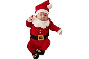 Generico Pagliaccetto Neonato per Natale Bambino Ragazze Ragazzi Babbo Natale Pagliaccetto Neonato Natales + Cappello Babbos Natales Neonata di Natale Set Cappello