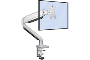 ErGear Single Monitor Arm Gas Spring for 13”-32” Screen, Ergonomic Monitor Stand, Monitor Desk Mount Tilt 90° Swivel 180° Rotation 360°, VESA 75/100mm Weight max. 8KG, Silver
