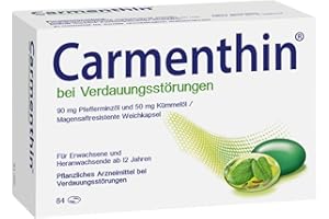 ‎CARMENTHIN Carmenthin bei Verdauungsstörungen | 84 Weichkapseln | pflanzliches Arzneimittel bei Blähungen, Völlegefühl & Schmerzen | mit Pfefferminzöl & Kümmelöl | beruhigt den Magen-Darm-Trakt