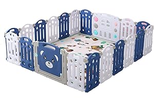 Nine point nine Playpen for Baby and Toddler, Large Play Pen with Mat, Foldable Infant Fence, Child Activity Center Play Yard Playground Park Indoor Outdoor for Kid with Anti-Collision Foam (18+2)