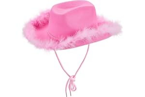 KOUOYBT Women Cowboy Hats Cowgirl Hats for Women Men Fluffy Feather Brim Cowboy Hat for Costume Party, Play Dress Up