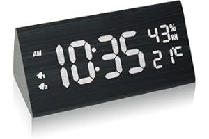 hinrey Horloge Numérique, Reveil Matin Bois Reveil Numerique avec 2 Réglages d'Alarme, Réveil Électronique Alimenté par USB Reveil Digital