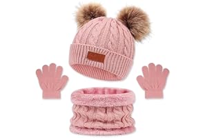 yotutun Kinder Wintermütze Schal Handschuhe Set, 3 in 1 Thermal Knit Mütze Schal Set Fleecefutter Babymütze Winter Accessoires Beanie Strickmütze für Kinder Jungen Mädchen, 1-8 Jahre