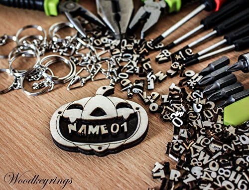 Halloween Pumpkin Cartoon Keyring Personalised Handmade Wood Keyrings with Gift Box