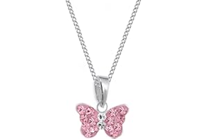 GOLDENE HUFEISEN Mini pendentif papillon en cristal rose + chaîne en argent sterling 925.