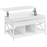VASAGLE Coffee Table with Elevated Top, Steel Frame | Coffee Table, Hidden Compartment and Open Compartments, 100 x 60 x (48-