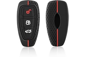 HooRLZ Ford TPU Key Fob Cover For Ford Focus Mk2 Mk3 Mk4 Kuga Edge Ranger Mondeo Fiesta, 3 Button Ford Focus Key Protection Cover, Ford Kuga Key Cover Silicone - Red Line
