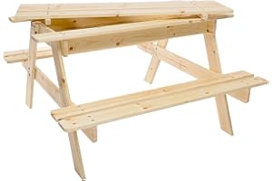 TIMBELA Tavolo da picnic per bambini in legno con scomparto segreto L90xL90xA50 cm - Gruppo Tavolo con panche M010-1