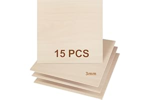 Dofiki 15 pièces Feuille de bois de tilleul 3 mm Contreplaqué 400 x 400 x 3 mm Feuille de bois pour découpe laser, gravure, gravure sur bois 15,7 pouces Feuilles de bois de basse inachevé Contreplaqué