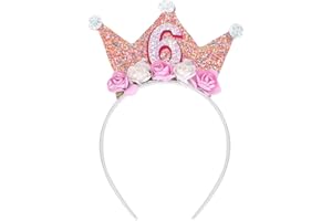 SHIRENE Geburtstagskrone,Krone Geburtstag Mädchen Krone Glitzer Tiara mit Rose Blumen Mädchen Geburtstag Stirnband Partyhut Rosa Kleinegeburtstag Krone für 6 Jahr Baby Kinder Geburtstag Party