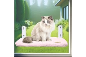 Poils Paradise Hamac Chat Fenêtre, Lit Pliable et Perchoir pour Chats, Transat de fenêtre et Tapis réversible, Fauteuil inclinable pour Châton, Ventouses Solides jusqu'à 18KG (Rose, 45 x 30 x 20)