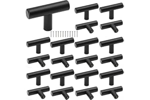HNJKJEU Tirador Armario Negro 20 Piezas Pomo de Armario T Tiradores para Cajones Acero Inoxidable Negro Pomos y Tiradores de Muebles con Tornillos para Cajones Armarios Zapateros Aparadores 50*32*10mm (20)