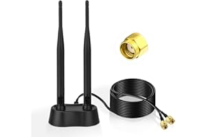 Eightwood WiFi Antenne 2.4ghz/5ghz/5.8ghz WLAN Signal Verstärker Anenne Dual Band Magnetic Base mit RP-SMA Verlängerungskabel für Wi-Fi Router PCI PCI-E Karte PC Mainboard Bluetooth