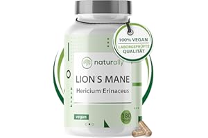 ‎NATURALLY naturally Lions Mane Kapseln [180 Stück] 1950mg Löwenmähne Pilz Extrakt pro Tagesdosis entspricht 58.500mg Hericium Erinaceus -vegan, igelstachelbart, lions mane mushroom pulver