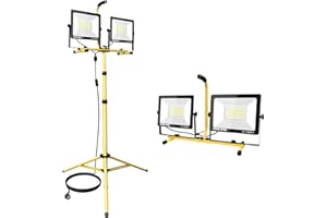 SKYWORLD 200W Projecteur LED sur trépied, 20000LM Lampes de Travail à LED avec Trépied Télescopique, Étanche Éclairage de chantier intérieur et extérieur pour travaux garage jardin chantier