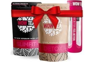 ‎WOW TEA WOW TEA Еntgiftungskur Tee Set: Detox Tee | Premium Tee Set zum Abnehmen | Bester Gewichtsverlust und Detox-Grüner Tees Bio + Infuser Teeflasche | 300g, Made in EU