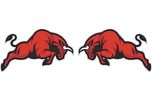 MICHAEL & RENE PFLÜGER BARMSTEDT ✔️ Premium Auto Aufkleber böser wütender Stier im Sprung Bulle Toro ✔️ SET 8x13,5cm ✔️ red angry Hörner Hufe car Sticker fürs Motorrad Roller Mofa Notebook Laptop styling tuning Bus