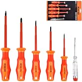 POUMUE Electrician-6 VDE Electrician Screwdrivers Set, 1000 V Chrome Vanadium Steel, Hardened Magnetic Point Tip Professional