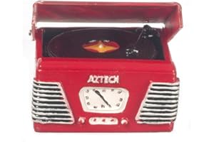 AZTEC IMPORTS, INC. Dolls House Miniature Music Room Accessory 1950's Record Player Turntable in Red