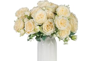 AUMAYCO 4 Bunches Pfingstrose künstliche Blumen, künstliche Rosen Bouquet, lebensechte Seide Pfingstrose Sträuße für Home Décor, Faux Seide Rosen Blumenarrangement für Party Zentrum Stück, Champagner