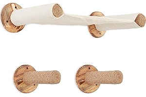Novecrafto Hamaca personalizada montada en la pared con cuerda de sisal Pasos de poste de gato | Estante de madera durable para gato paso a paso | Muebles de pared de gato de madera (blanco)