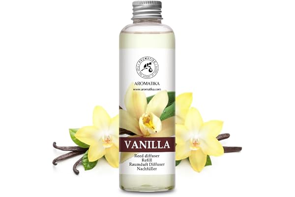 Vanilla Diffuser Refill w/Natural Essential Vanilla Oil 200ml - Intensive - Fresh & Long Lasting Fragrance - Reed Diffuser - Best for Aromatherapy - SPA - Home - Office - Fitness Club