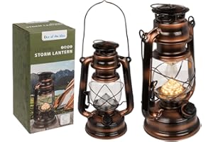 OUT OF THE BLUE Lanterne tempête LED en métal - 15 x 25 cm - Pour 2 piles LR20 - Réglage en continu de la luminosité - Bronze