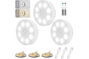 Electight 3 Pezzi Luce a Induzione Interna [con Telecomando], Luce Notturna con Sensore di Movimento Ricaricabile USB, Luminosità/Colore Regolabili, per Armadietto, Scale, Cucina, Corridoi
