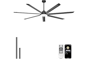 Ohniyou Ventilador de Techo de 213 cm con Luz - Ventiladores de Techo Industrial Grande con Control Remoto/APP, 7 Aspas de Aluminio, Motor DC Silencioso para Interior Exterior Terraza Garaje, Negro - 1
