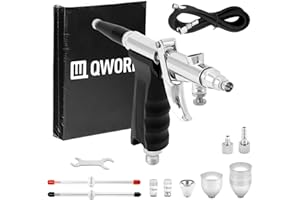 QWORK® Kit de Pistolet Aerographe Professionnel - Buses Balle 0,3 mm 0,5 mm 0,8 mm - Godet de Peinture 2 CC 5 CC 13 CC - Longueur du Tuyau 1,8 m