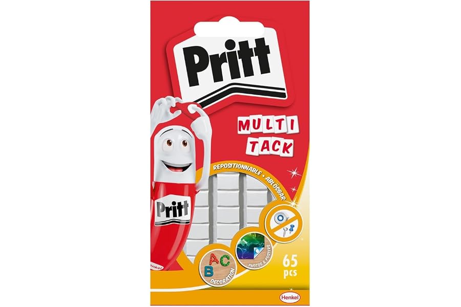 Pritt Multi Tack (1 pack de 65 pcs), cuadrados de masilla adhesiva blanca multiusos, adhesivo reposicionable y reutilizable p