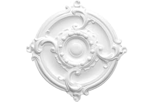 MARBET DESIGN Rosetón de estuco R-03, Ø 40cm - Rosetón de techo blanca, de espuma de poliestireno EPS, elemento decorativo, estuco, decoración de pared lámpara de salón de poliestireno redonda