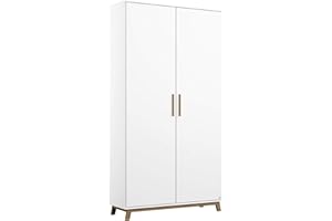 ‎RAUCH MÖBEL Rauch Möbel Carlsson Schrank Drehtürenschrank in Weiß, Griffe/Füße Eiche Massiv, 2-türig, inkl. Zubehörpaket Basic 1 Kleiderstange, 2 Einlegeböden, BxHxT 92x203x53 cm