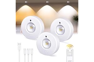 EPOCHGLO Under Cabinet Kitchen Rechargeable Wireless Puck Lights With Remote, 3 Color Temperatures Battery Operated LED Dimmable Push Lights, Round Stick-on Display Shelf Cupboard With Timer, 3 Pack