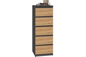 CDF Moderne Kommode Malwa W5 | Farbe: Anthrazit - Eiche Artisan | Schrank für Dokumente, Kleinigkeiten | Ideal für Wohnzimmer, Schlafzimmer, Kinderzimmer, Jugendzimmer und Büro