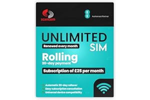 SCANCOM EE Unlimited 5G Data SIM - Activate via QR Code - No Contract or Credit Check - £25/Month Rolling 30-Day Subscription