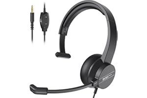 EKSA H15 PC Auriculares con Micrófono, Cascos 3,5 mm con Interruptor de Silencio y Control de Volumen, Sonido Estéreo Claro, Cascos con Microfono PC/Office/Call Center/Office/Skype/Zoom/Webinar