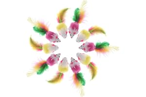 UEETEK 10 PCS Pelz Haustier Spielzeug Mäuse Katze Spielzeug Maus Katze Fänger Spielzeug mit Feder Schwänze (zufällige Farbe)