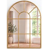 Marctani Window Mirror 70 x 50 cm Gold, Arched Wall Mirror with Aluminium Frame Industrial Style, Arched Decorative Mirror fo